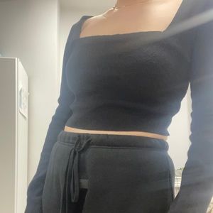 gab kate open lace up back square neck cropped sweater top